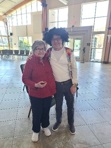 Ernestine Adelman and AJ President Scott Wolf celebrating PURIM!